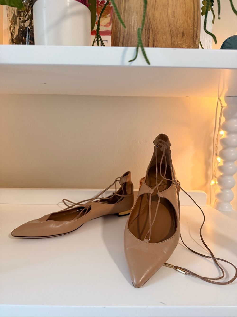 Aquazzura Christy Lace-Up Leather Ballet Flats